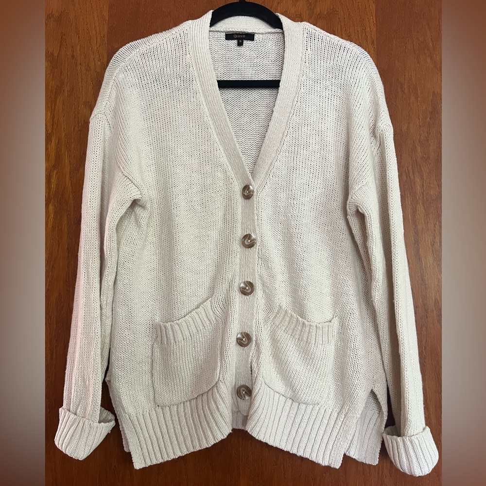 Quince Cream Button-Up Cardigan Sweater
